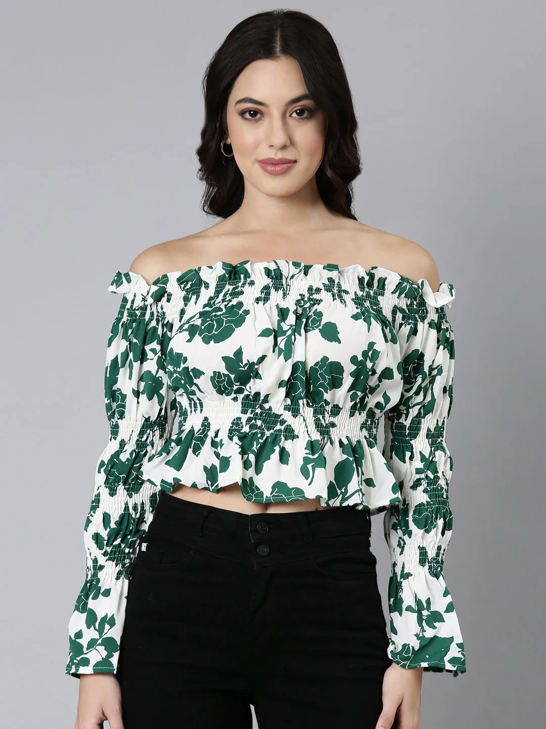 Women Floral Green Crop Top