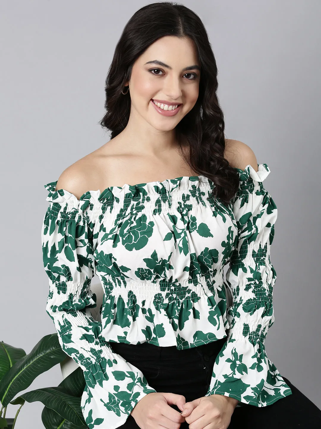 Women Floral Green Crop Top