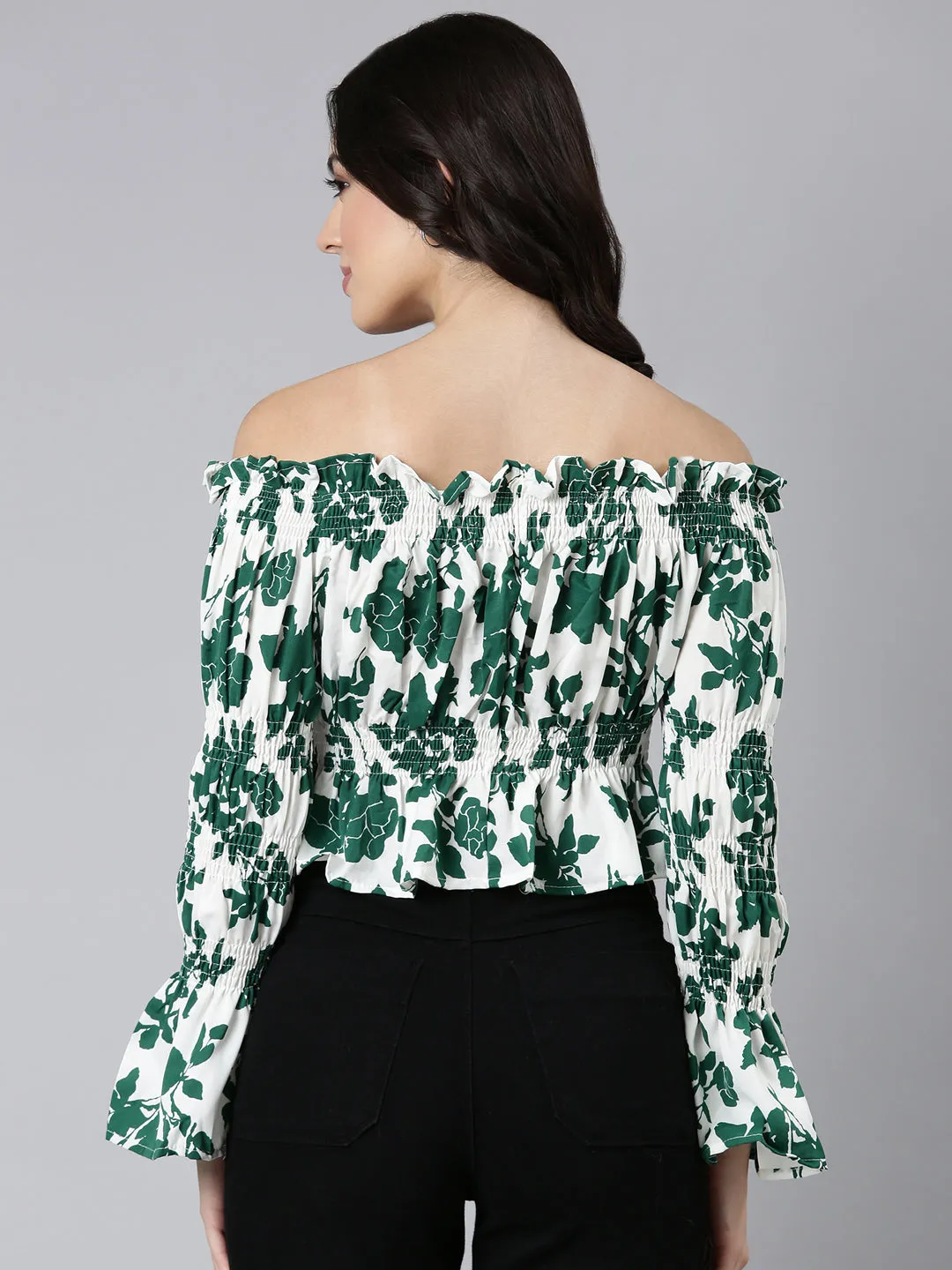 Women Floral Green Crop Top