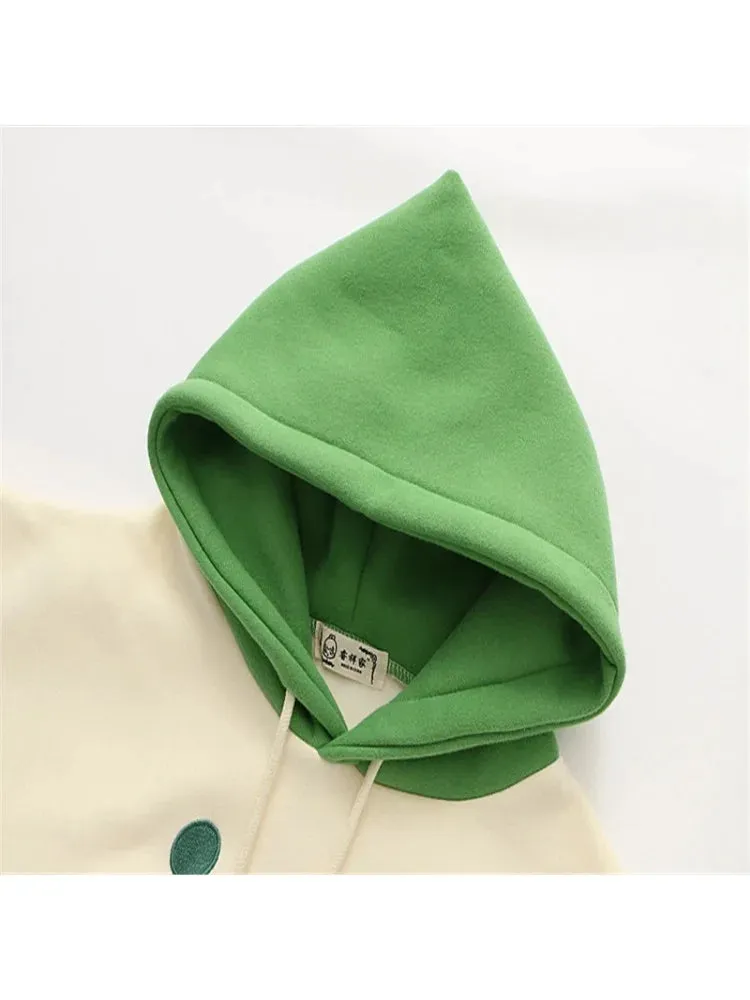 Women Hooded Sweatshirt Casual Loose Long Sleeve Cartoon Embroidery Hoodies Female Winter Fleece Thick Pullover