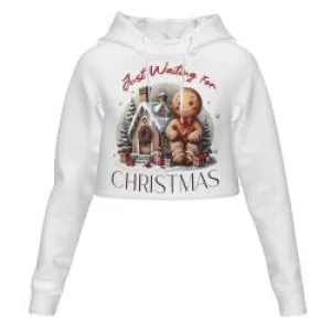 Women's All Over Print Cropped Hoodie Just Waiting for Christmas Hooded hoodie