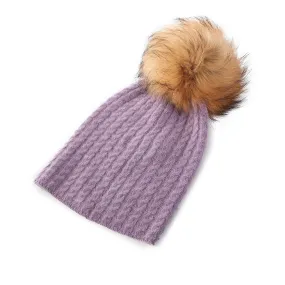 Women's Cable Cashmere Pom Pom Hat  Heather