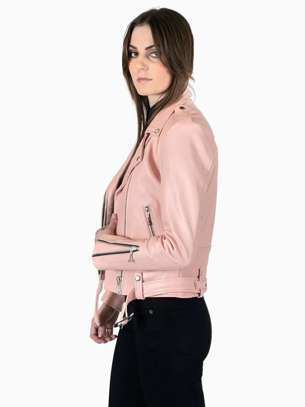 Women's Commando Leather Jacket: Dusty Pink