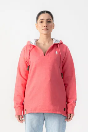 Women's Coral Hoodie with Drawstring and Embroidered Logo