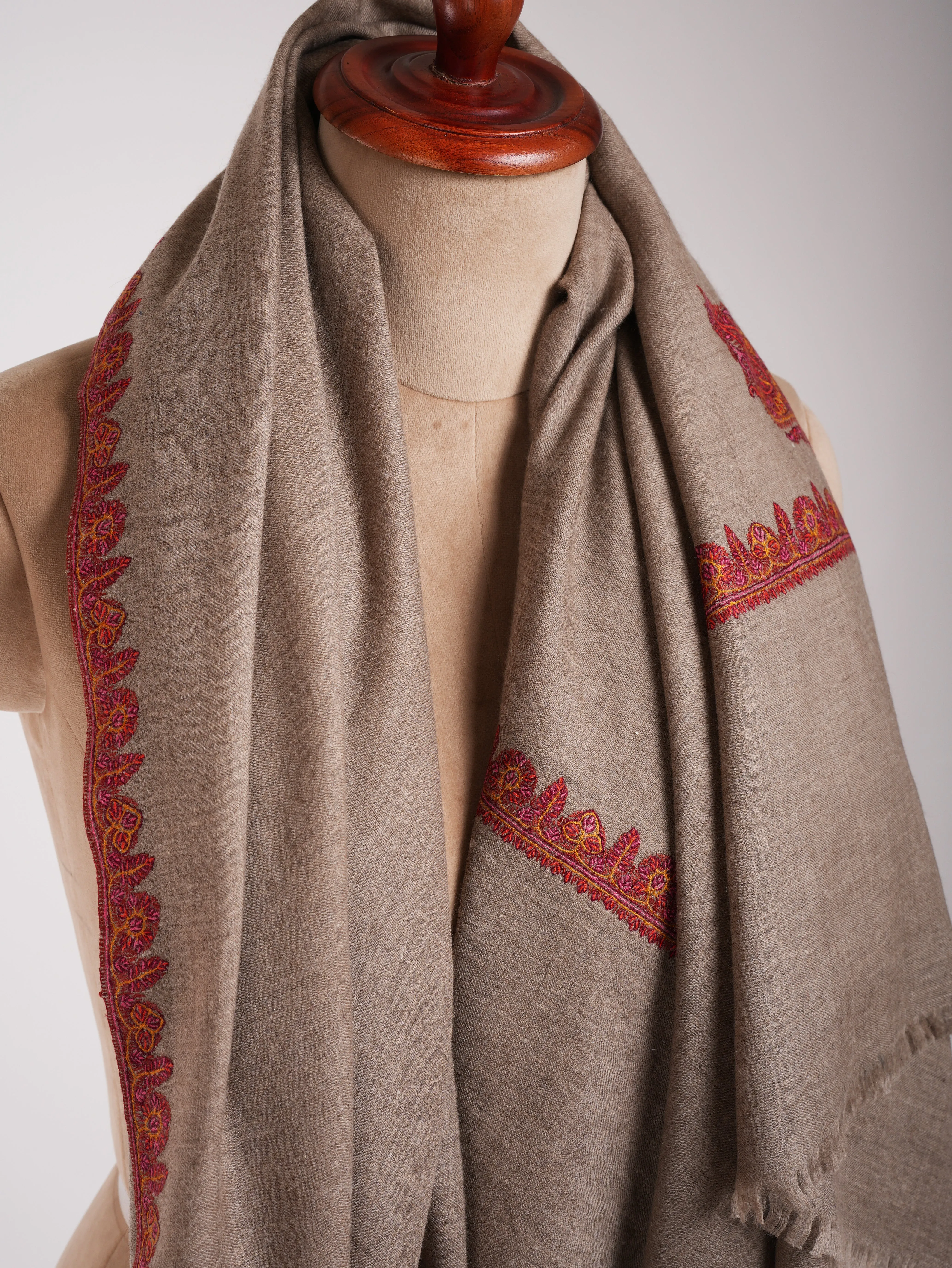 XL Natural Grey Hand Embroidered Original Pashmina Shawl