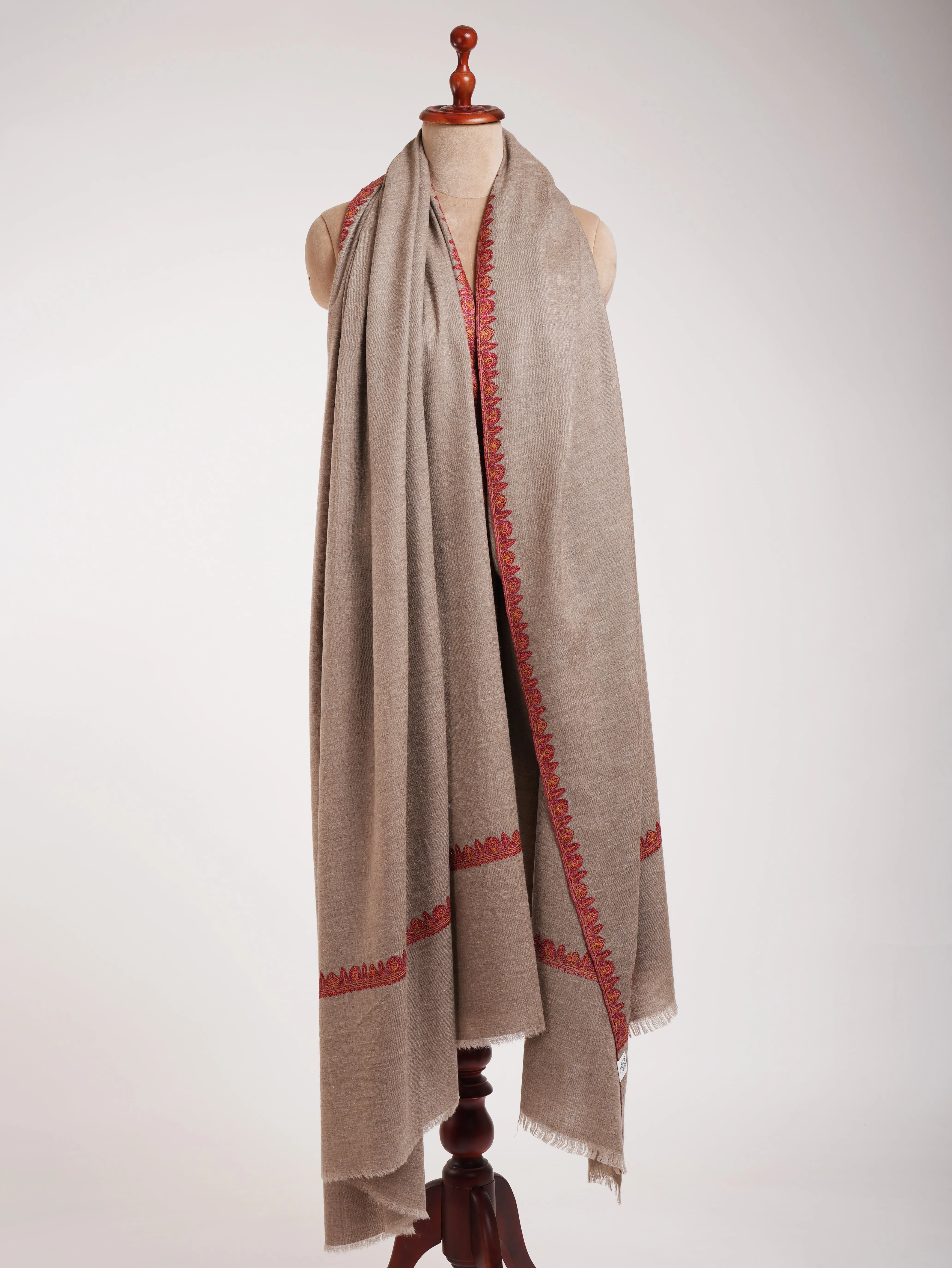 XL Natural Grey Hand Embroidered Original Pashmina Shawl