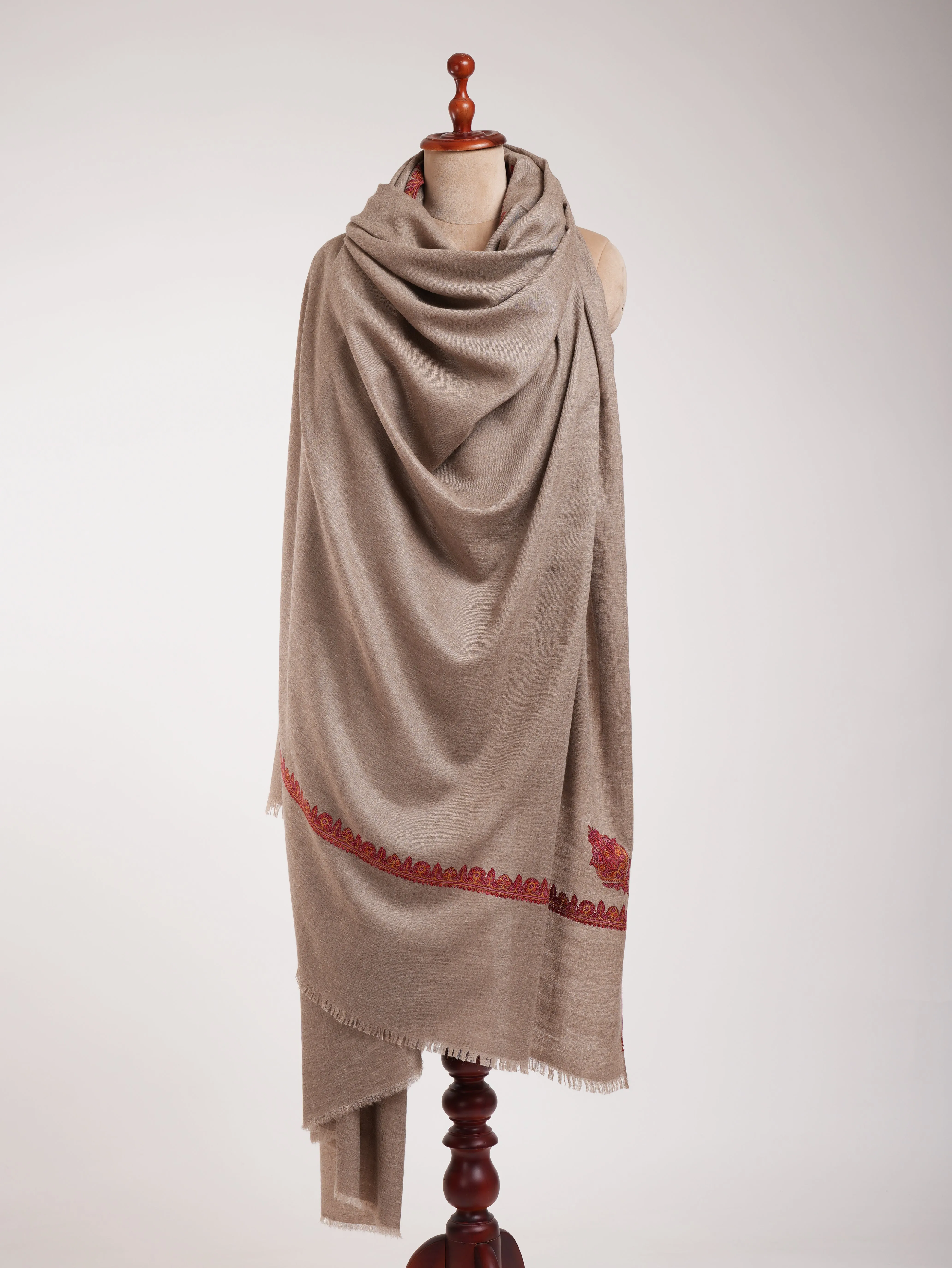 XL Natural Grey Hand Embroidered Original Pashmina Shawl