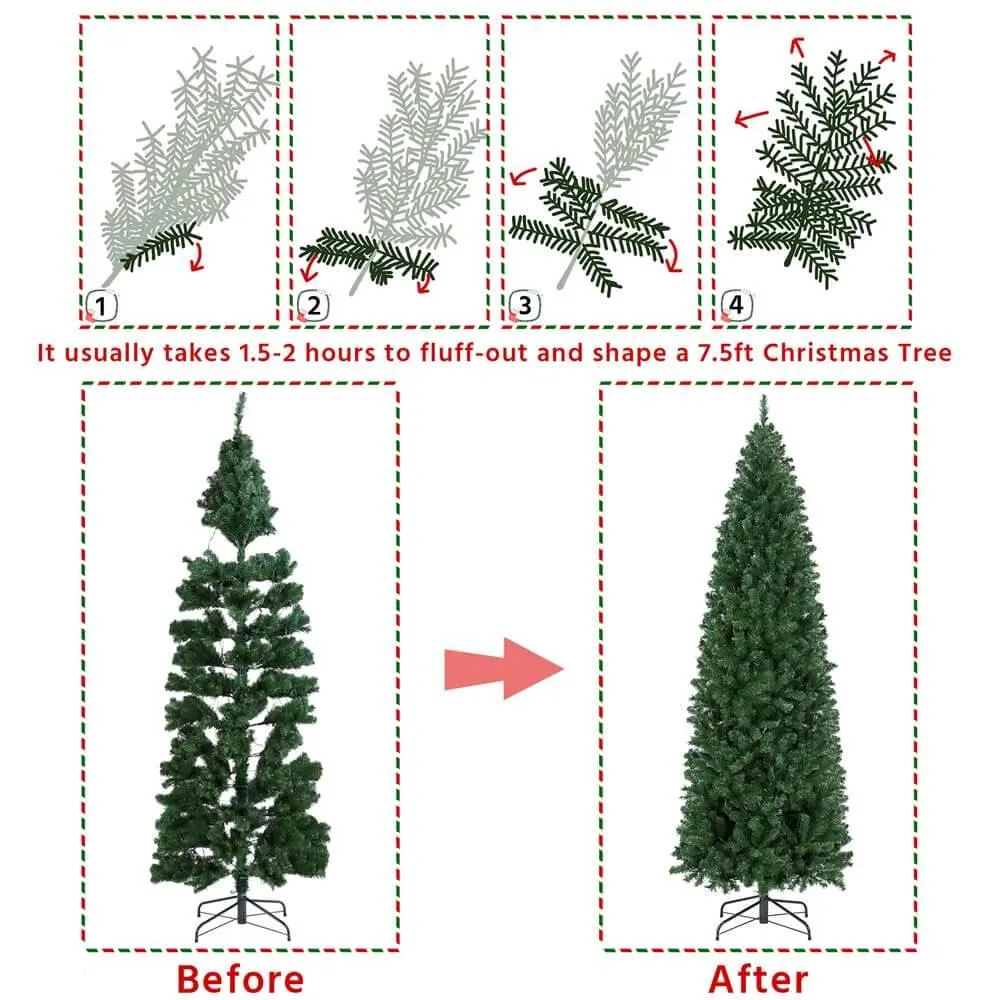 Yaheetech 7.5 Ft Pre-lit Pencil Artificial Christmas Tree